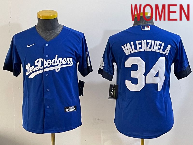 Women Los Angeles Dodgers #34 Valenzuela 2024 blue jersey 2024112005->women mlb jersey->Women Jersey